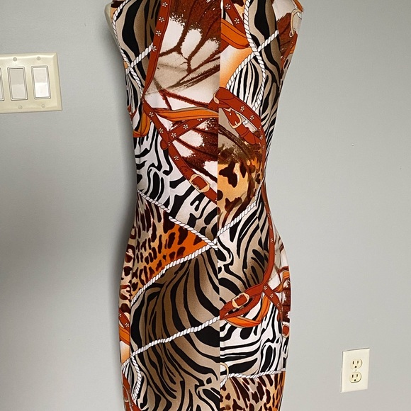 Cache Black, Tan & White Animal Print Dress Excellent Medium Size - Picture 5 of 8